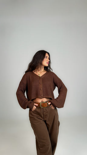 TRICOT GAYA BOTÕES MARROM