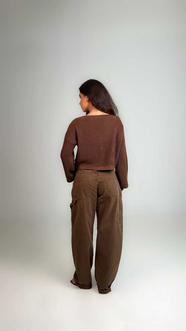 TRICOT GAYA BOTÕES MARROM