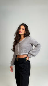 TRICOT GAYA BOTÕES CINZA