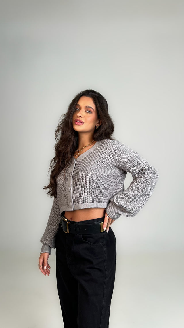 TRICOT GAYA BOTÕES CINZA