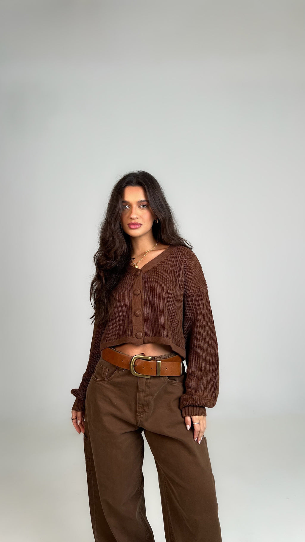 TRICOT GAYA BOTÕES MARROM