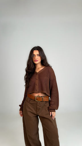 TRICOT GAYA BOTÕES MARROM