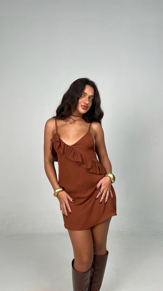 VESTIDO CHIFFON GIOIA MARROM