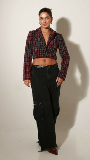 BLAZER CROPPED TWEED MIDNIGHT PRETO